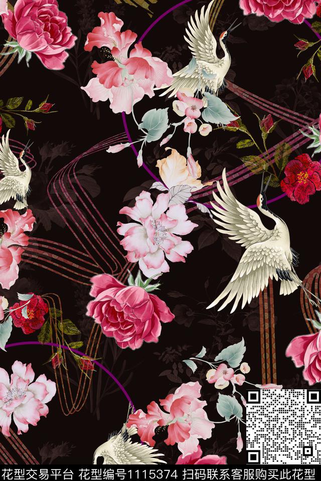 民族风仙鹤大牌风数码印花华亿平台下载（图片编号: 1115374） - 瓦栏（Walan）