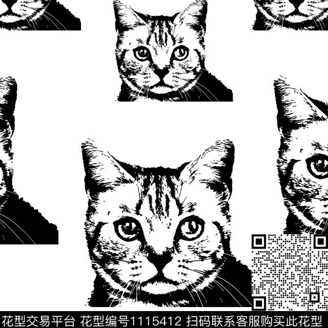 黑白华亿平台动物头艺术传统印花华亿平台下载（图片编号: 1115412） - 瓦栏（Walan）