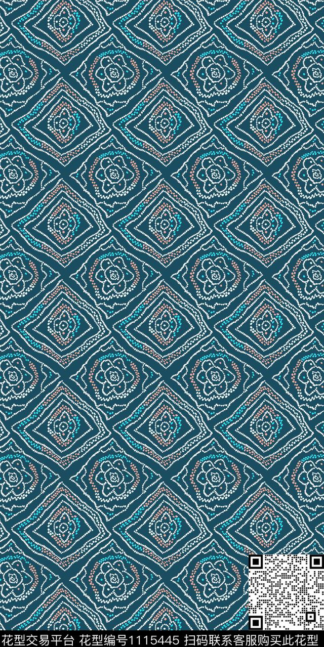 抽象几何民族风数码印花华亿平台下载（图片编号: 1115445） - 瓦栏（Walan）