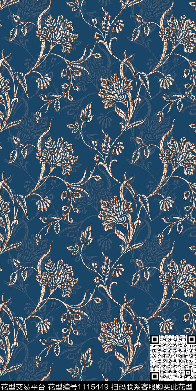民族风花卉棉麻数码印花华亿平台下载（图片编号: 1115449） - 瓦栏（Walan）