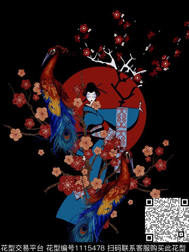 梅花潮牌孔雀数码印花华亿平台下载（图片编号: 1115478） - 瓦栏（Walan）