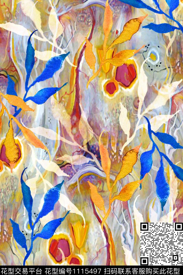 绿植树叶纹理底纹女装数码印花华亿平台下载（图片编号: 1115497） - 瓦栏（Walan）