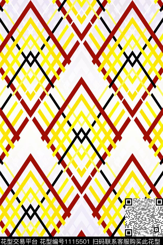 格子精致几何几何数码印花华亿平台下载（图片编号: 1115501） - 瓦栏（Walan）
