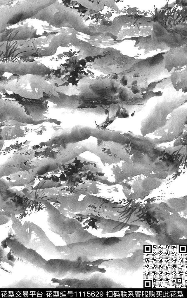 肌理笔触水墨风数码印花华亿平台下载（图片编号: 1115629） - 瓦栏（Walan）