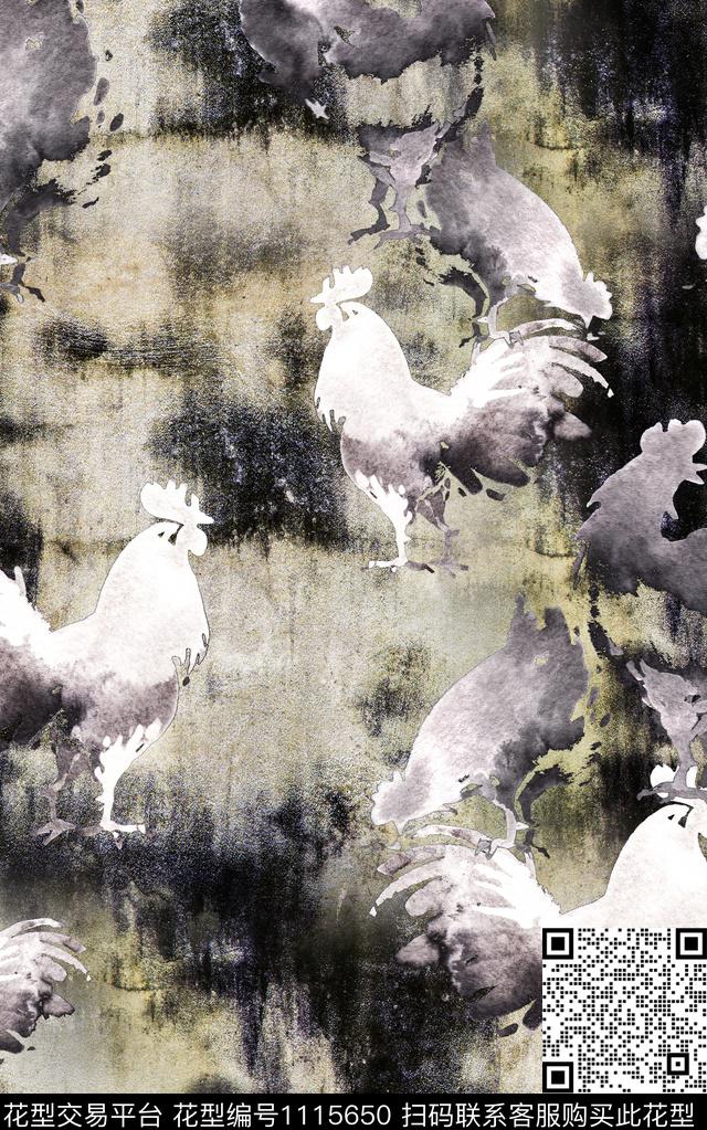 肌理笔触水墨风数码印花华亿平台下载（图片编号: 1115650） - 瓦栏（Walan）