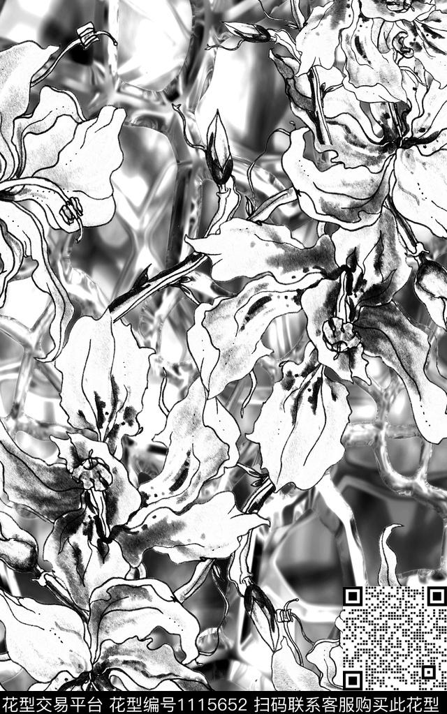 肌理笔触水墨风数码印花华亿平台下载（图片编号: 1115652） - 瓦栏（Walan）