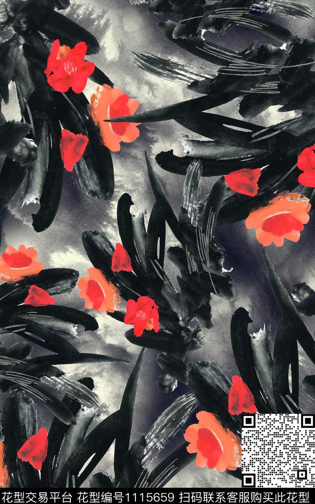 肌理笔触水墨风数码印花华亿平台下载（图片编号: 1115659） - 瓦栏（Walan）