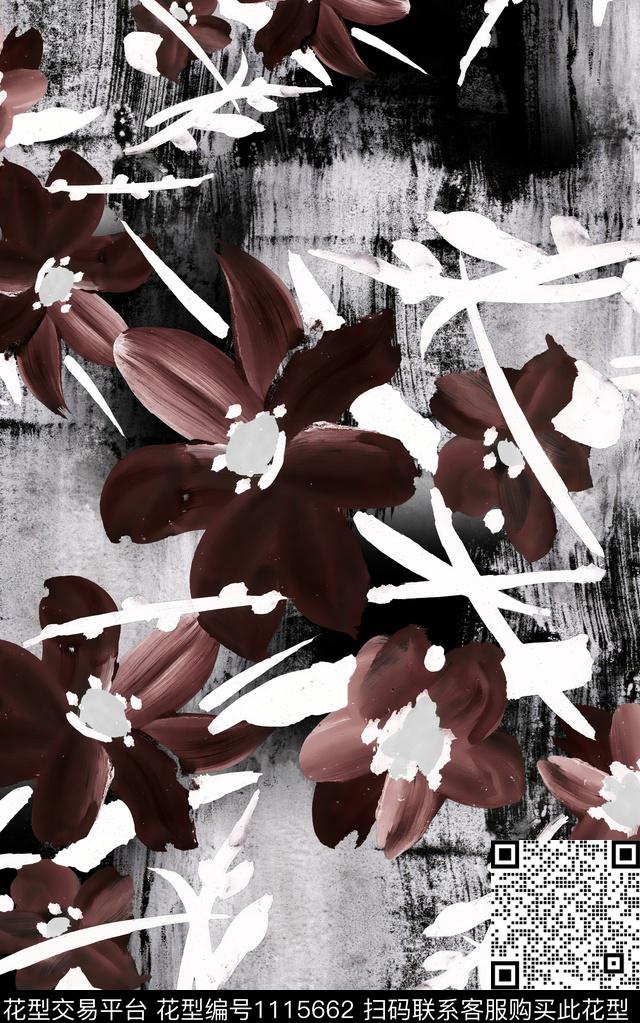 肌理笔触水墨风数码印花华亿平台下载（图片编号: 1115662） - 瓦栏（Walan）