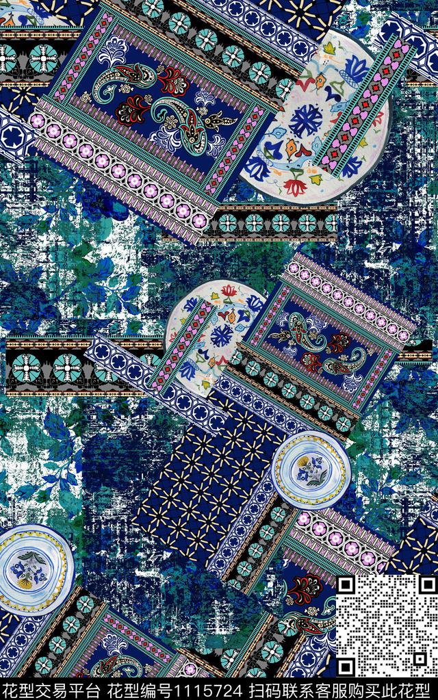 民族风混合拼接数码华亿平台数码印花华亿平台下载（图片编号: 1115724） - 瓦栏（Walan）