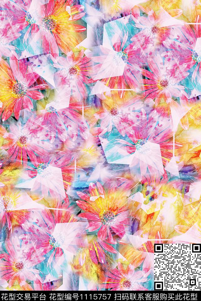 抽象花卉年轻女性风格化花卉数码印花华亿平台下载（图片编号: 1115757） - 瓦栏（Walan）
