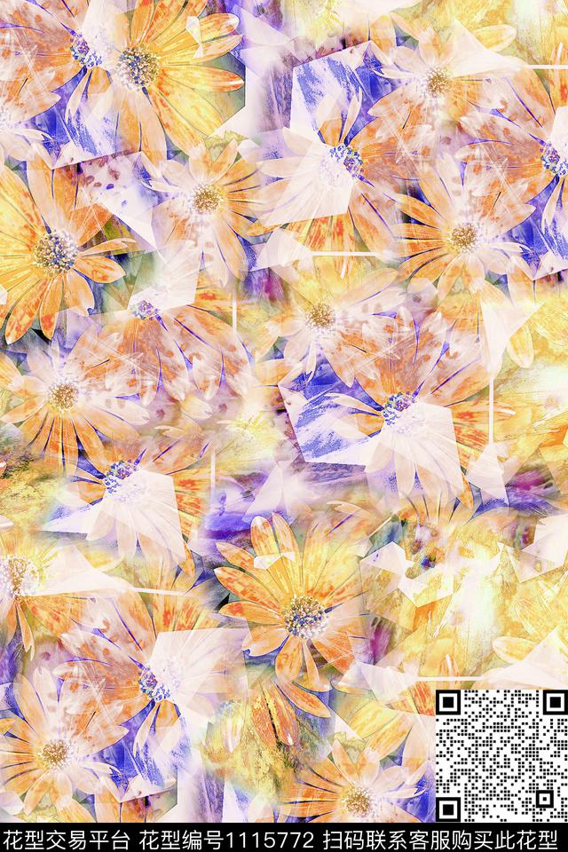 抽象花卉年轻女性风格化花卉数码印花华亿平台下载（图片编号: 1115772） - 瓦栏（Walan）