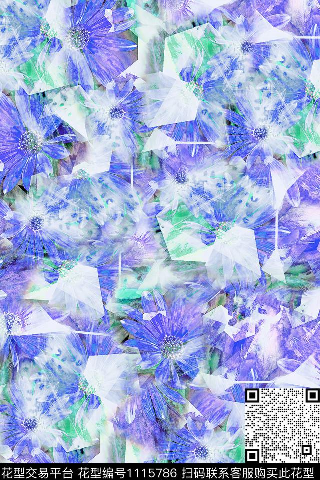抽象花卉年轻女性风格化花卉数码印花华亿平台下载（图片编号: 1115786） - 瓦栏（Walan）