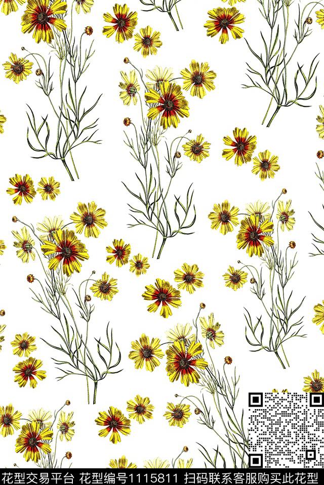 女装手绘花卉小碎花数码印花华亿平台下载（图片编号: 1115811） - 瓦栏（Walan）