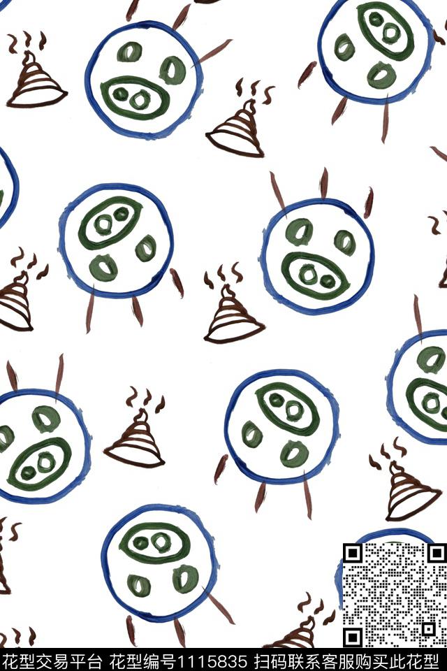 趣味猪手绘数码印花华亿平台下载（图片编号: 1115835） - 瓦栏（Walan）