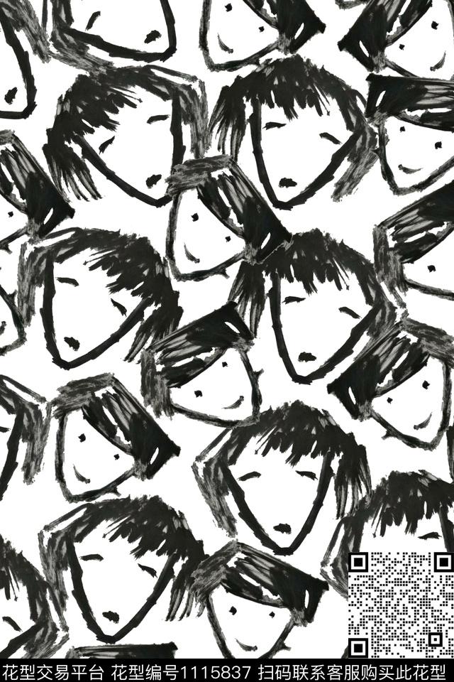 人物趣味手绘数码印花华亿平台下载（图片编号: 1115837） - 瓦栏（Walan）