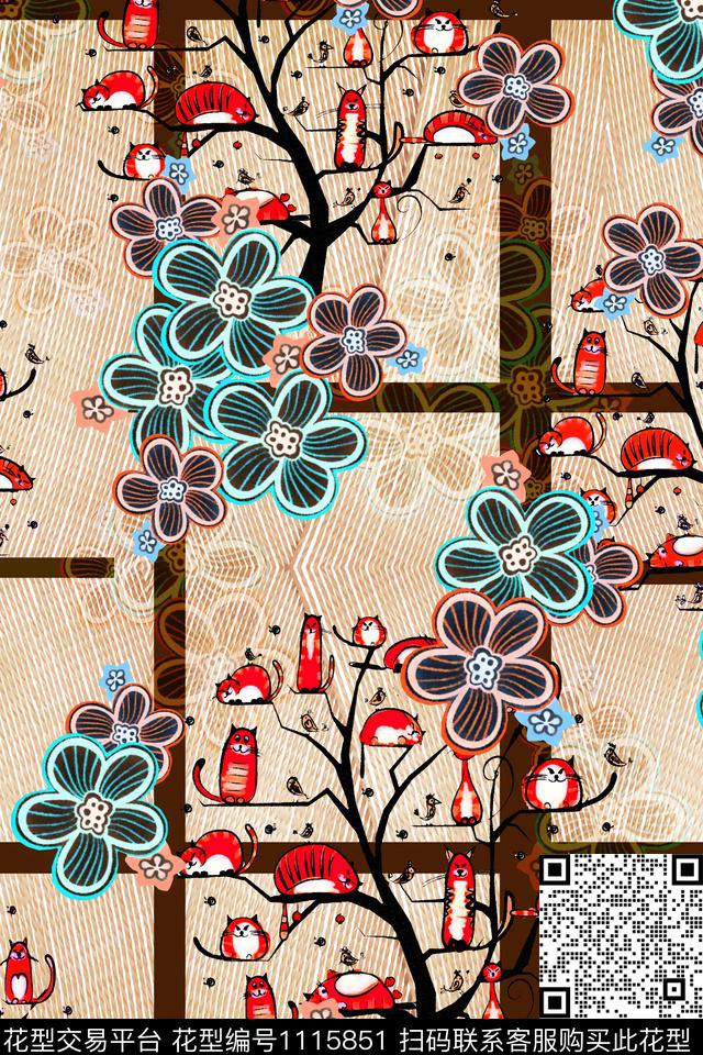 简约抽象卡通数码印花华亿平台下载（图片编号: 1115851） - 瓦栏（Walan）