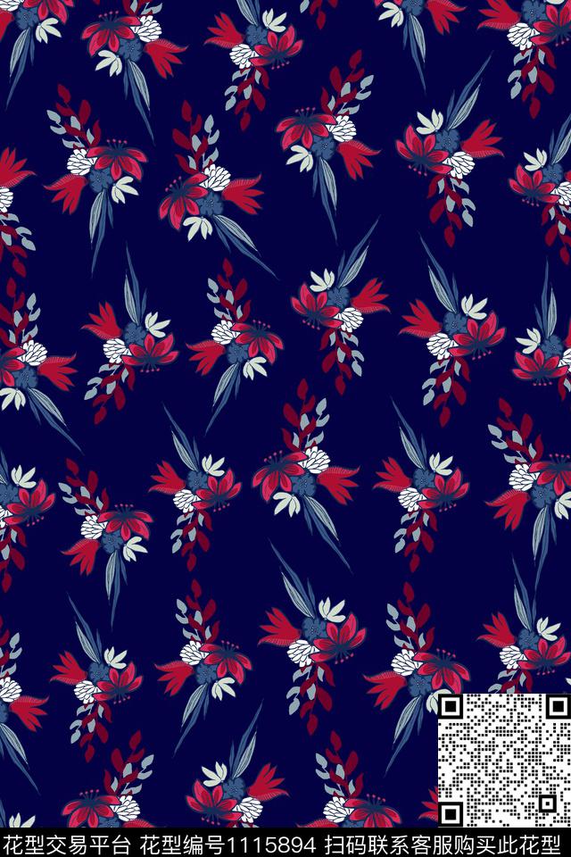 数码华亿平台民族风黑底花卉数码印花华亿平台下载（图片编号: 1115894） - 瓦栏（Walan）