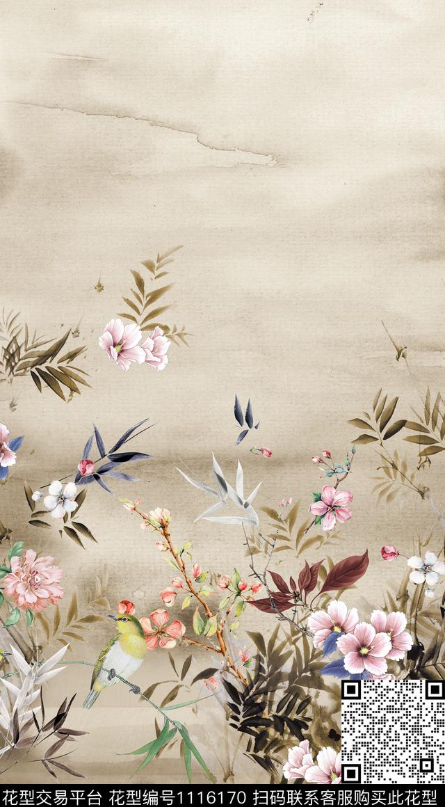 国画花鸟中国风数码印花华亿平台下载（图片编号: 1116170） - 瓦栏（Walan）