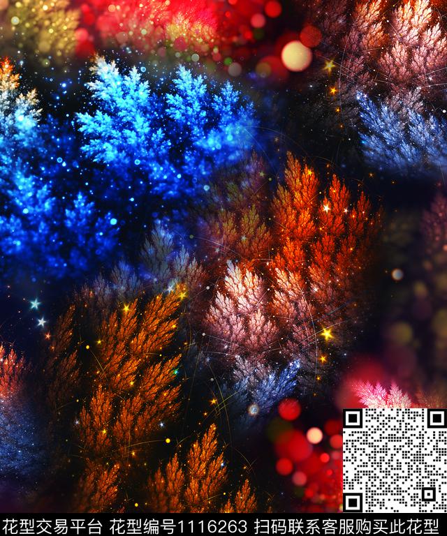 抽象花卉树林炫彩数码印花华亿平台下载（图片编号: 1116263） - 瓦栏（Walan）
