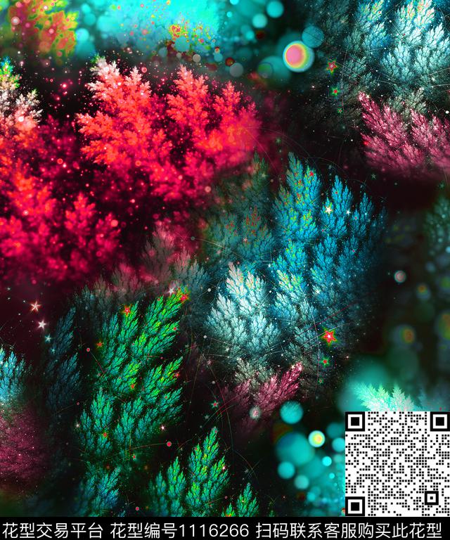 抽象花卉树林炫彩数码印花华亿平台下载（图片编号: 1116266） - 瓦栏（Walan）