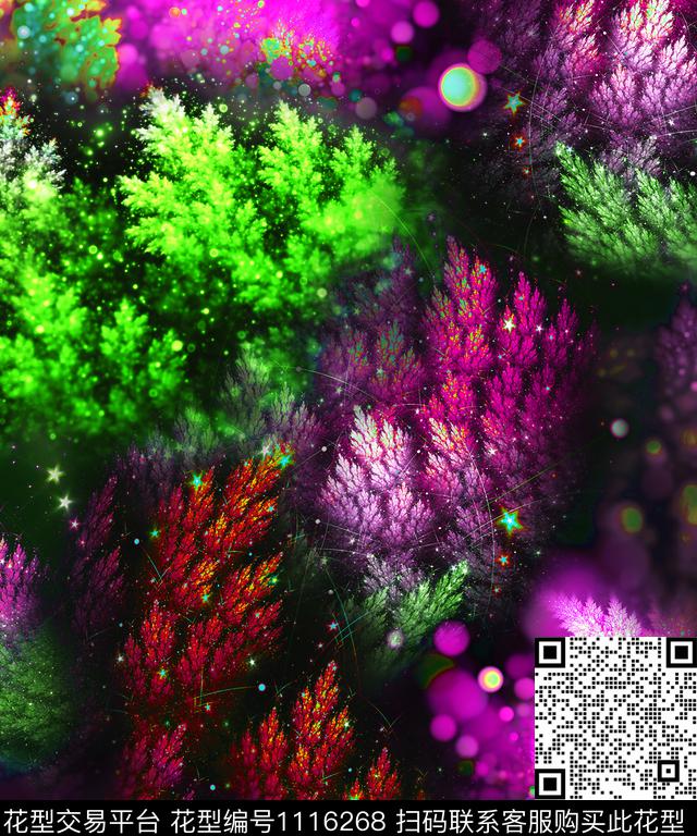 抽象花卉树林炫彩数码印花华亿平台下载（图片编号: 1116268） - 瓦栏（Walan）