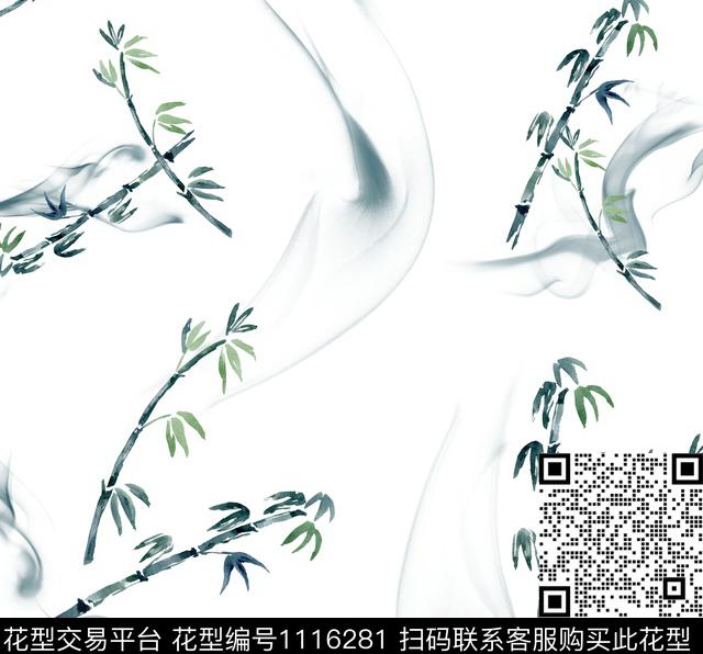 竹子小清新中国风数码印花华亿平台下载（图片编号: 1116281） - 瓦栏（Walan）