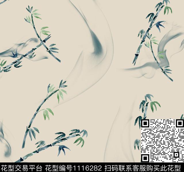 竹子小清新中国风数码印花华亿平台下载（图片编号: 1116282） - 瓦栏（Walan）