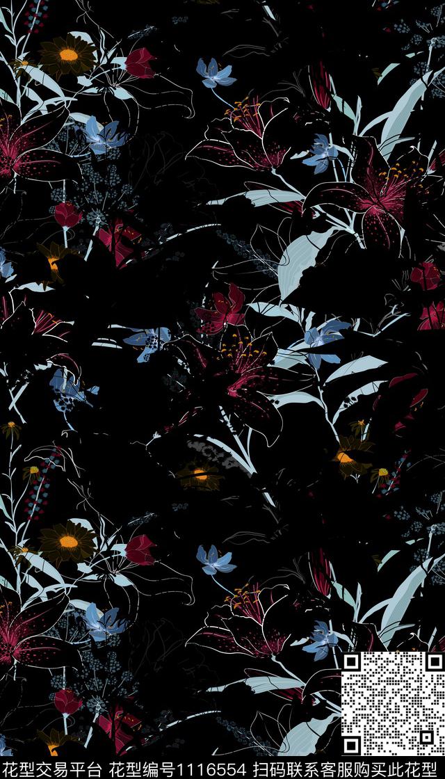 女装满版散花花卉数码印花华亿平台下载（图片编号: 1116554） - 瓦栏（Walan）