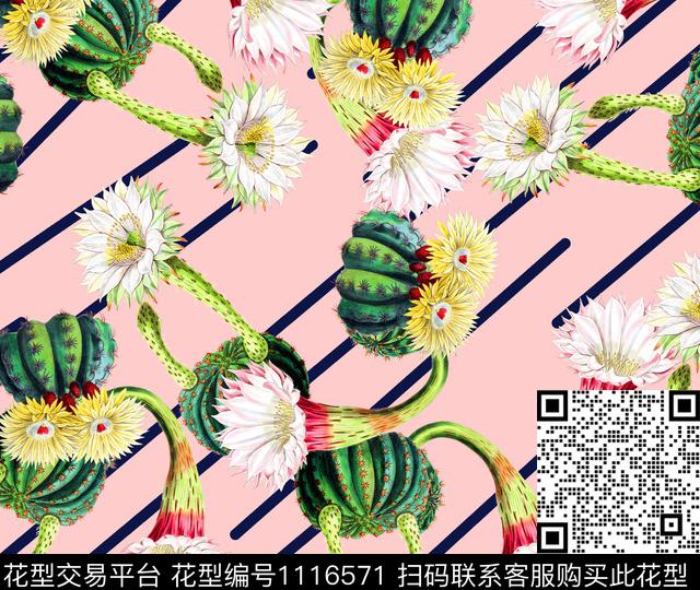 创意仙人掌花卉数码印花华亿平台下载（图片编号: 1116571） - 瓦栏（Walan）