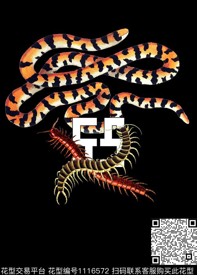 创意蛇胸前独幅数码印花华亿平台下载（图片编号: 1116572） - 瓦栏（Walan）
