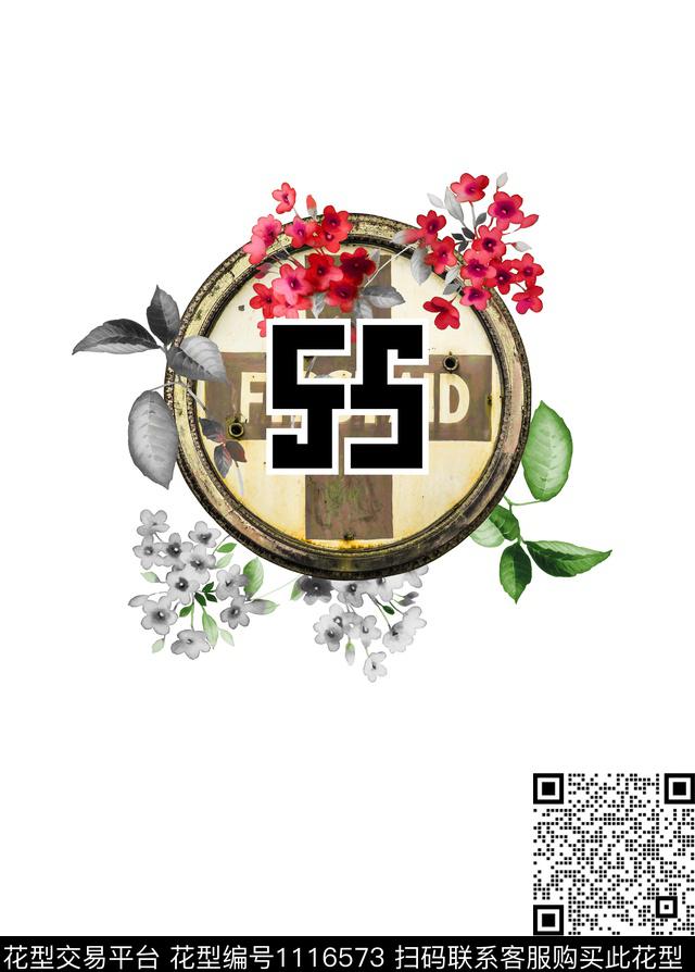 胸前独幅花卉创意数码印花华亿平台下载（图片编号: 1116573） - 瓦栏（Walan）