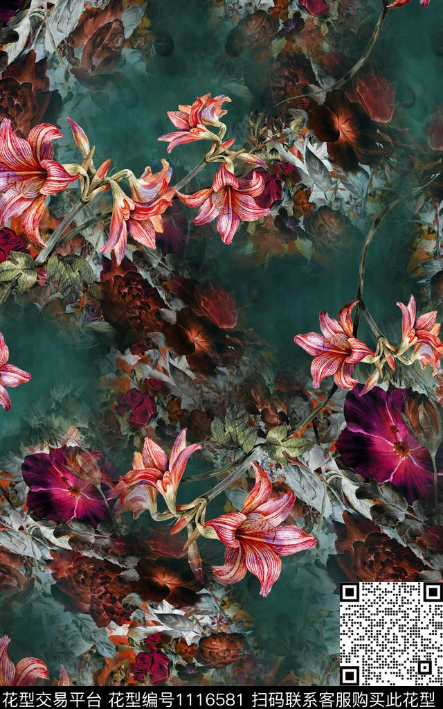 数码华亿平台花卉中国风数码印花华亿平台下载（图片编号: 1116581） - 瓦栏（Walan）