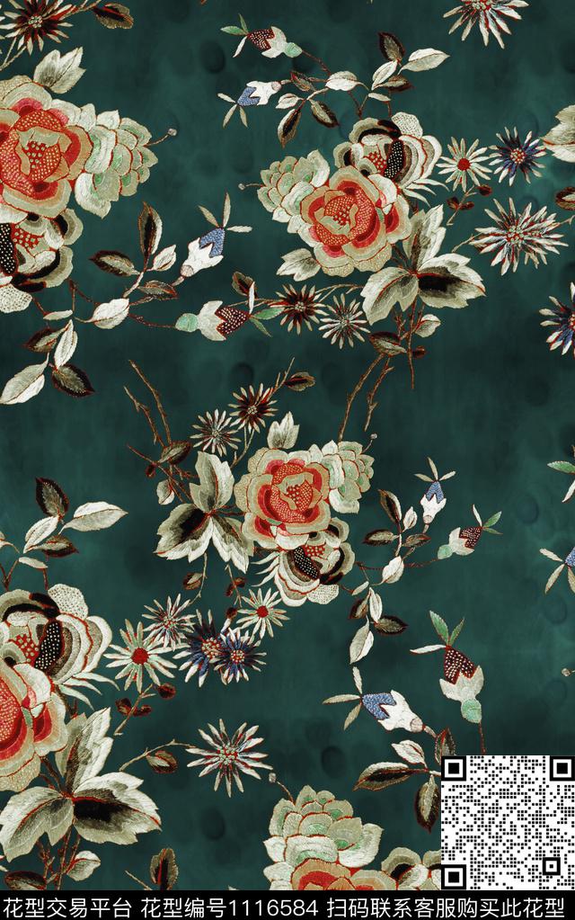 数码华亿平台花卉中国风数码印花华亿平台下载（图片编号: 1116584） - 瓦栏（Walan）