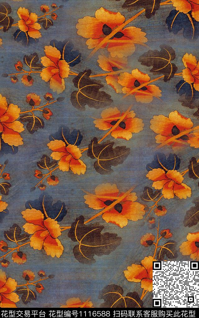 数码华亿平台花卉中国风数码印花华亿平台下载（图片编号: 1116588） - 瓦栏（Walan）