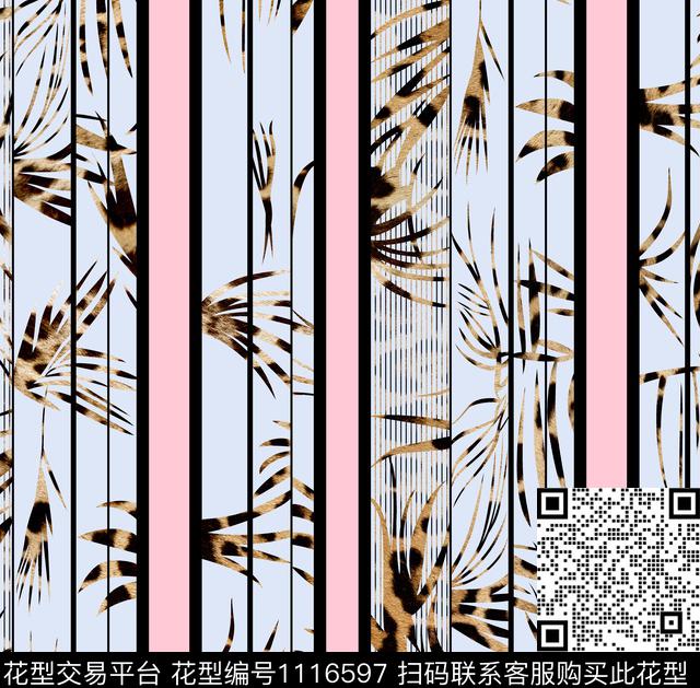 创意条纹豹纹叶子数码印花华亿平台下载（图片编号: 1116597） - 瓦栏（Walan）