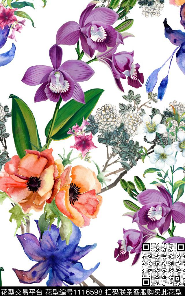绣球花满版散花玉兰花数码印花华亿平台下载（图片编号: 1116598） - 瓦栏（Walan）