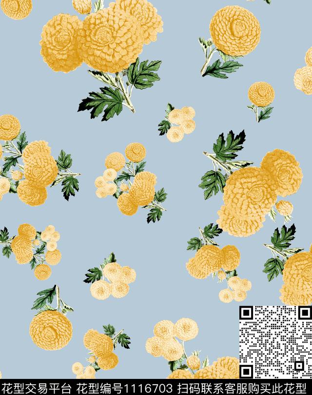 蒲公英大牌风大丽花数码印花华亿平台下载（图片编号: 1116703） - 瓦栏（Walan）