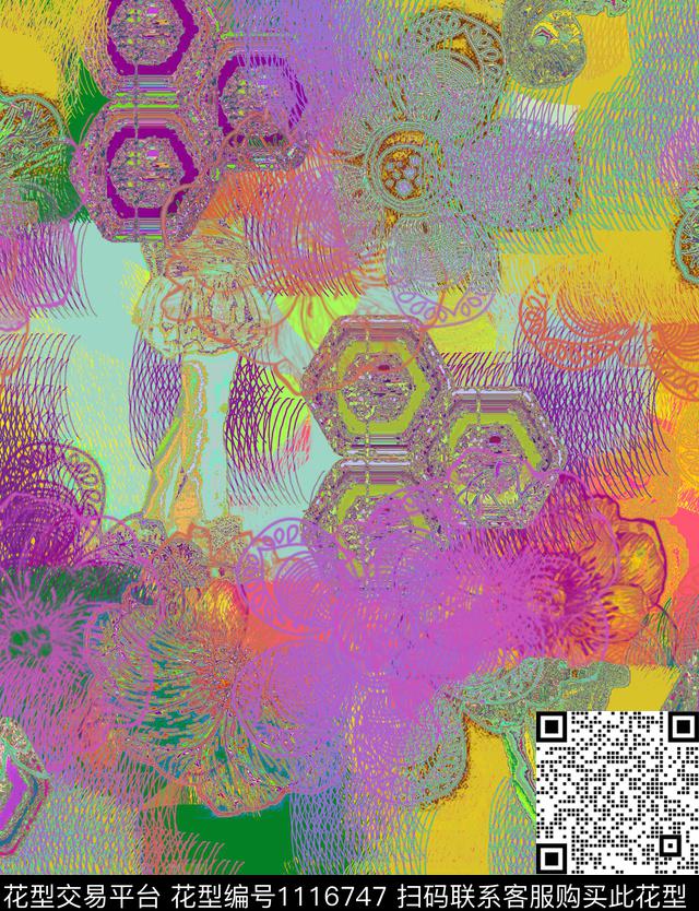 线条混合拼接创意数码印花华亿平台下载（图片编号: 1116747） - 瓦栏（Walan）