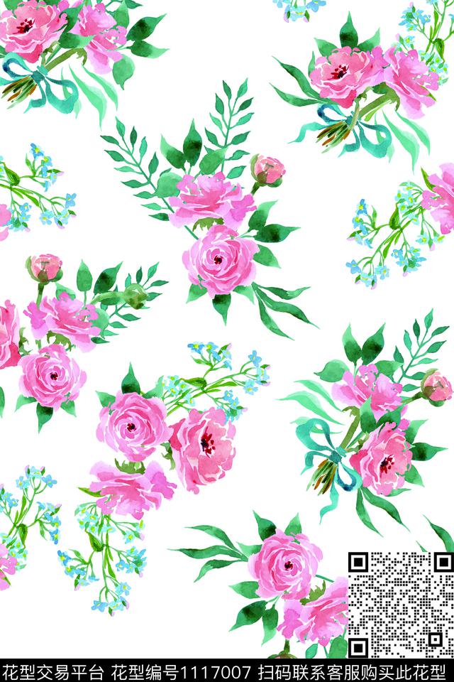 清爽底花卉抽象花卉满版散花数码印花华亿平台下载（图片编号: 1117007） - 瓦栏（Walan）