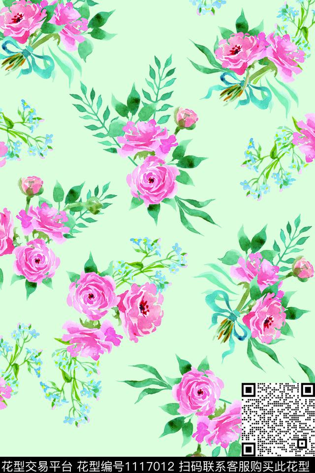 清爽底花卉抽象花卉满版散花数码印花华亿平台下载（图片编号: 1117012） - 瓦栏（Walan）