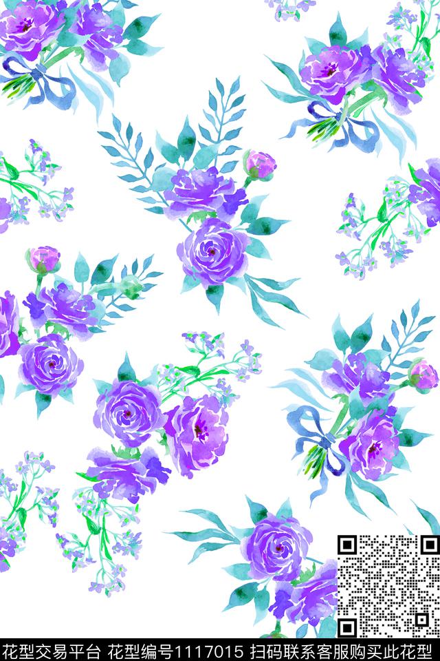 清爽底花卉抽象花卉满版散花数码印花华亿平台下载（图片编号: 1117015） - 瓦栏（Walan）