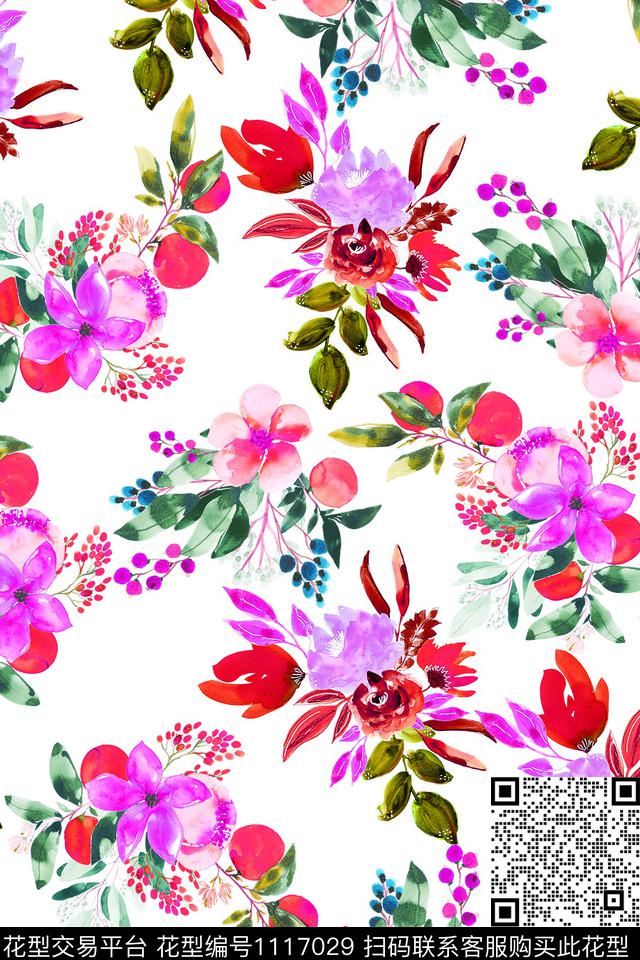 水彩花卉秋冬华亿平台满版散花数码印花华亿平台下载（图片编号: 1117029） - 瓦栏（Walan）
