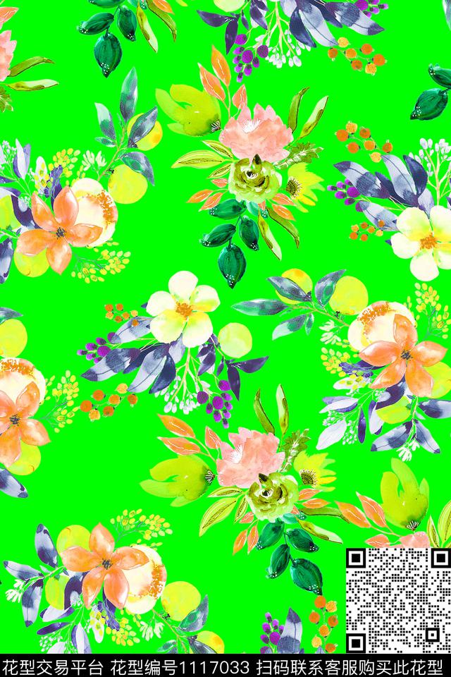 水彩花卉秋冬华亿平台满版散花数码印花华亿平台下载（图片编号: 1117033） - 瓦栏（Walan）