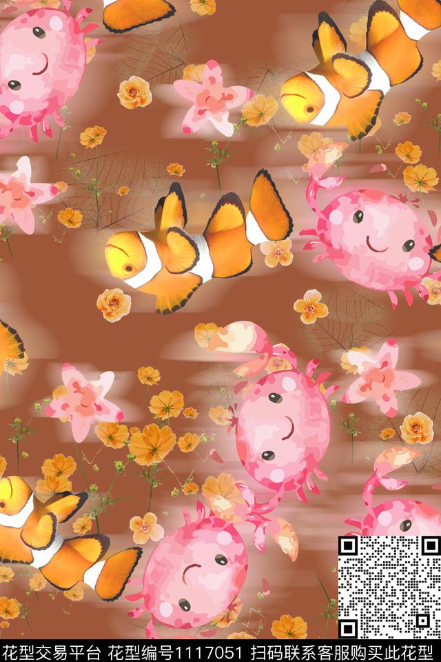 蝴蝶热带鱼海洋数码印花华亿平台下载（图片编号: 1117051） - 瓦栏（Walan）