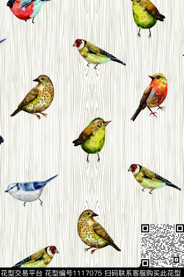 木纹水彩鸟波点数码印花华亿平台下载（图片编号: 1117075） - 瓦栏（Walan）