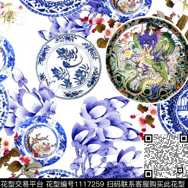 民族花卉玉兰花中国风数码印花华亿平台下载（图片编号: 1117259） - 瓦栏（Walan）