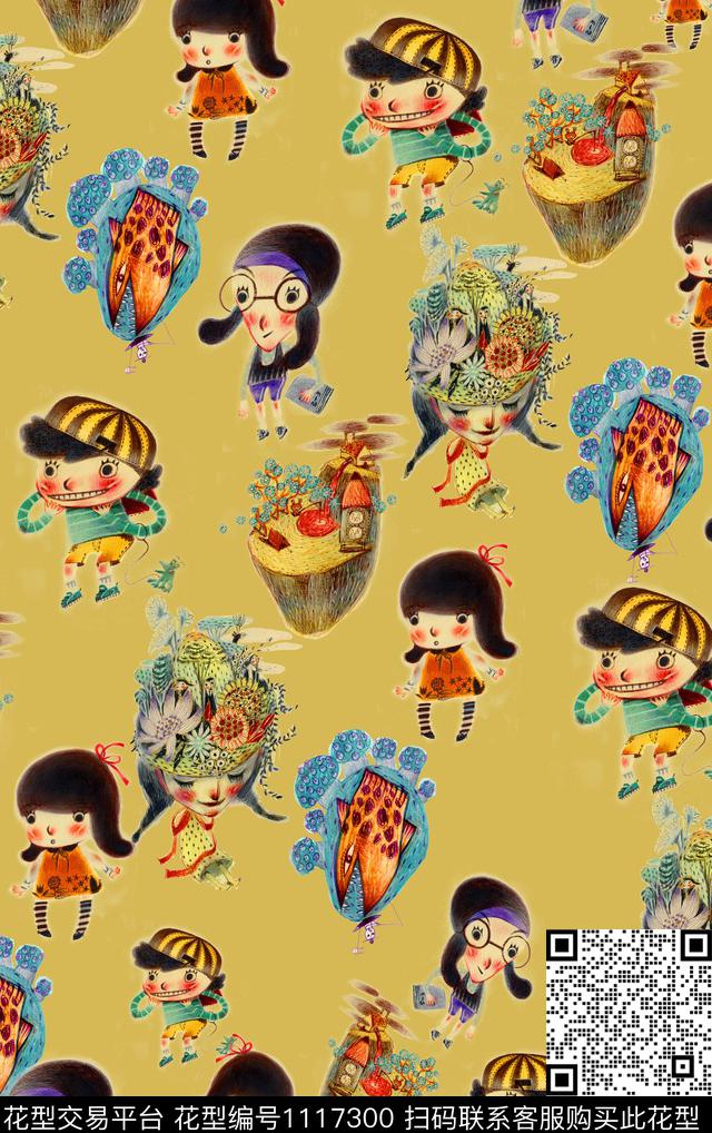 花卉手绘卡通数码印花华亿平台下载（图片编号: 1117300） - 瓦栏（Walan）