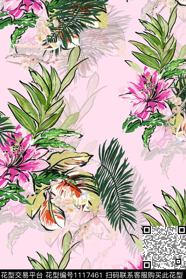 水彩花卉彩底花卉热带华亿平台数码印花华亿平台下载（图片编号: 1117461） - 瓦栏（Walan）