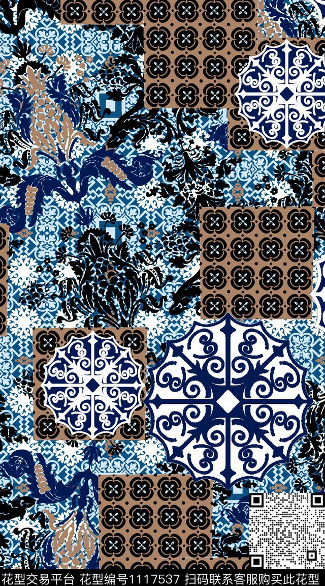 数码华亿平台民族风抽象数码印花华亿平台下载（图片编号: 1117537） - 瓦栏（Walan）
