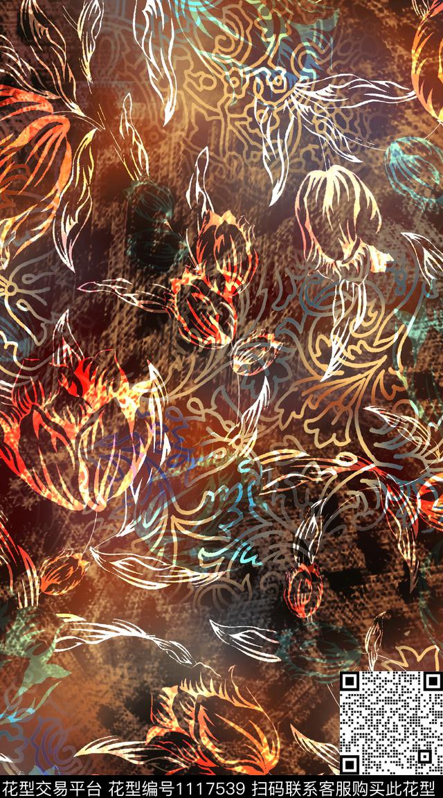 数码华亿平台民族风抽象数码印花华亿平台下载（图片编号: 1117539） - 瓦栏（Walan）